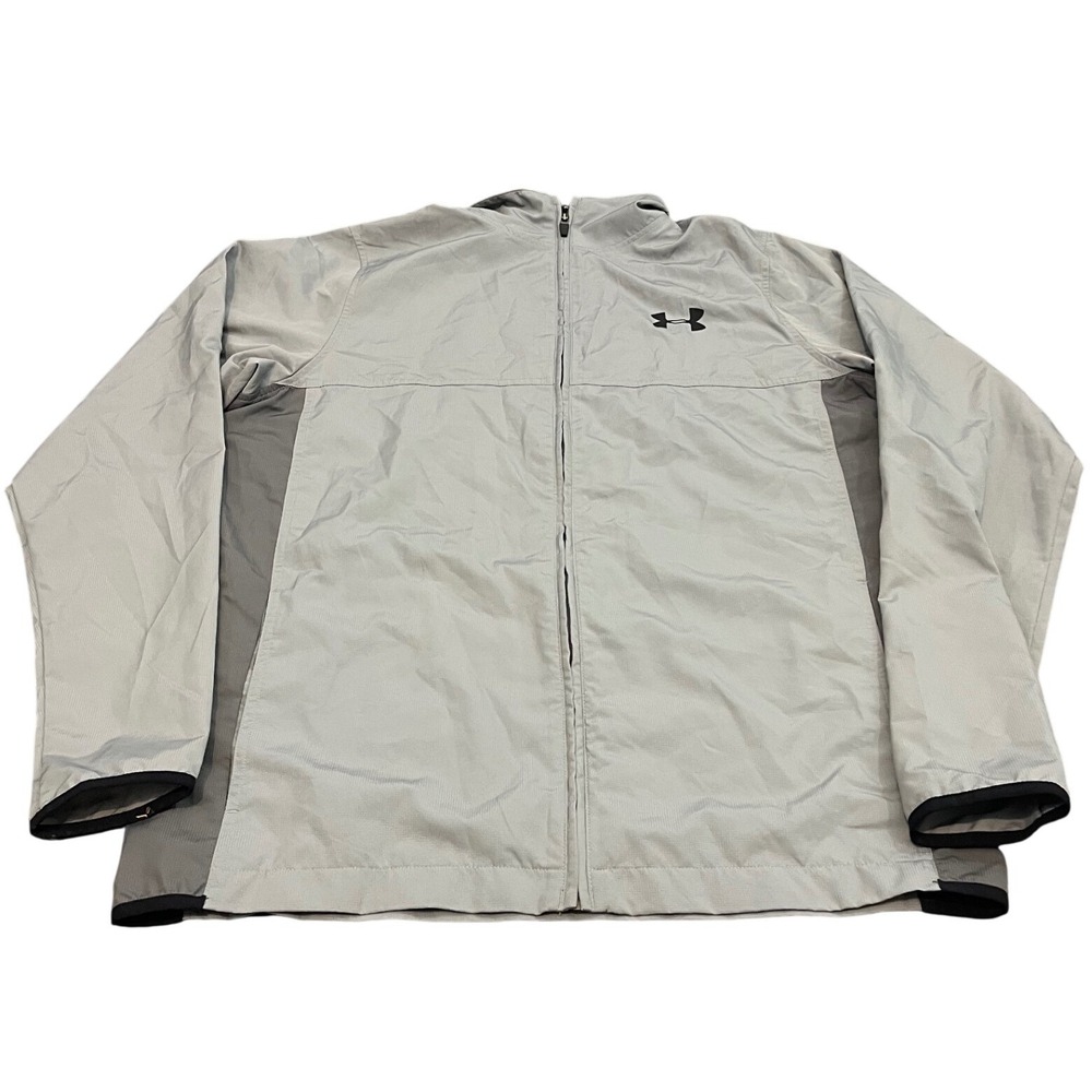 Under Armour Windbreaker Jacket Mens Medium Gray Full Zip Mesh Lined Loose Fit